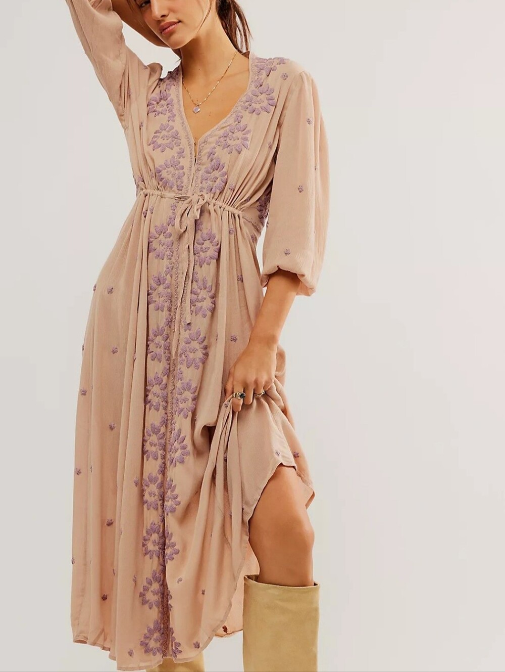 Free People Boho Embroidered Fable Maxi Dress XS NWOT